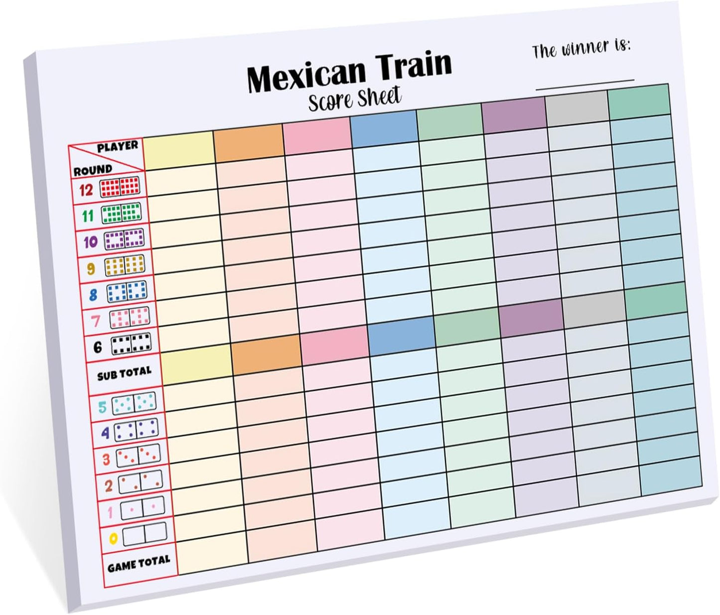 1 Pack 60 Sheets Mexican Train Score Pads Colorful Chicken Foot Dominoes Game Scorepad Adult Mexican Train Score Sheet Scoreboard Paper Record Clearly for Family Game (6.7 x 5 Inches)