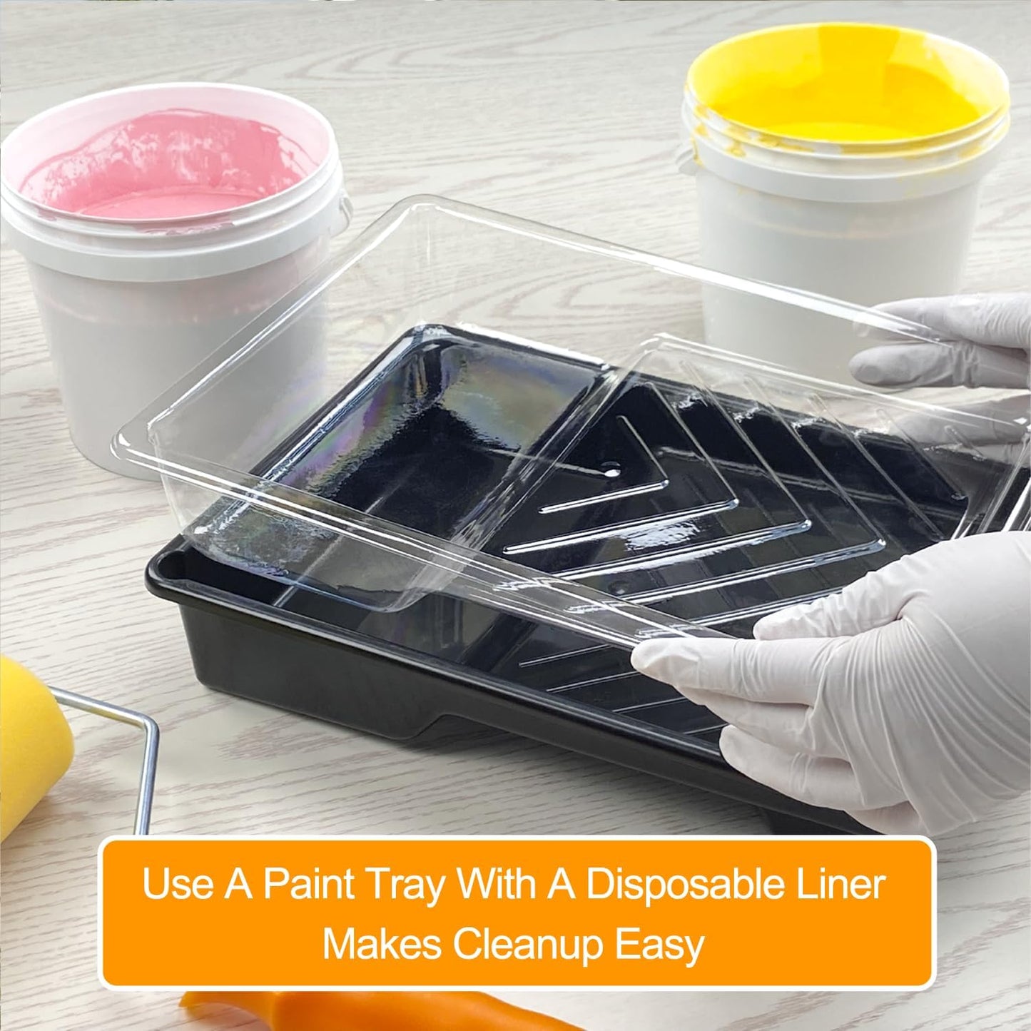 Great Andrew 12 Pack Paint Tray Liners 7 Inch, 1 PC Sturdy Plastic Tray with 11 PCS Disposable Paint Tray Liners, Paint Roller Trays, Paint Pan Liners for DIY Painting Projects, Walls, Furniture