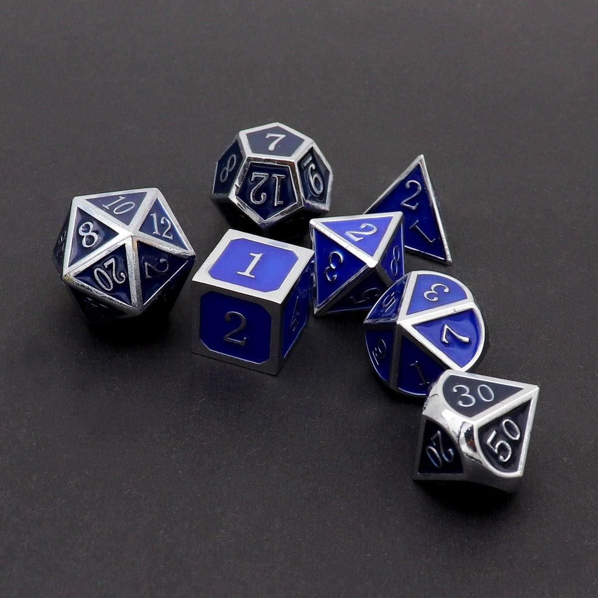 Haxtec Heat Sensitive Metal DND Dice Set Color Changing Metal Dice Temperature Polyhedral D&D Dice Compatible with Dungeons and Dragons RPG-Silver Black Blue Shift