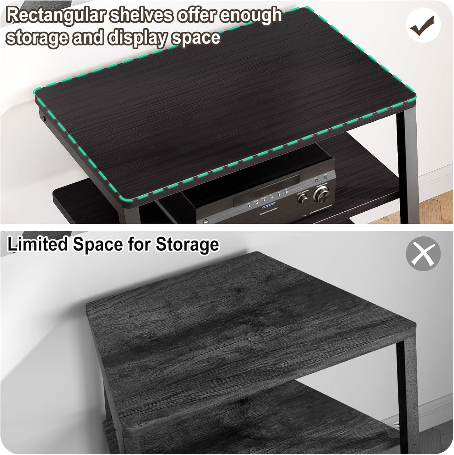 Armocity 5-Tier AV Media Stand with Power Strips, Media Console with LED Lights, Audio Tower Rack with Adjustable Shelves, Stereo Stands and Racks, 40.8'', Black Ebony