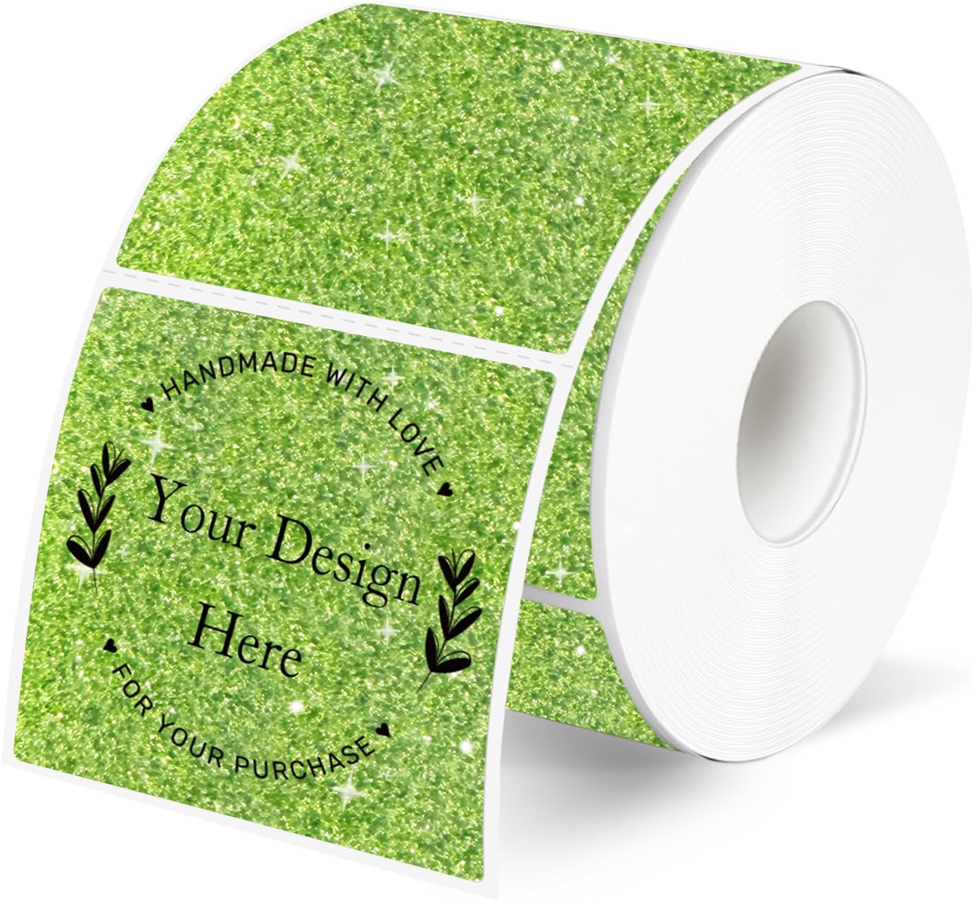 Square Holographic Thermal Labels Stickers, 2" x 2" Thermal Stickers Labels, Waterproof Glitter Direct Thermal Printer Label for Small Business- Holographic Green