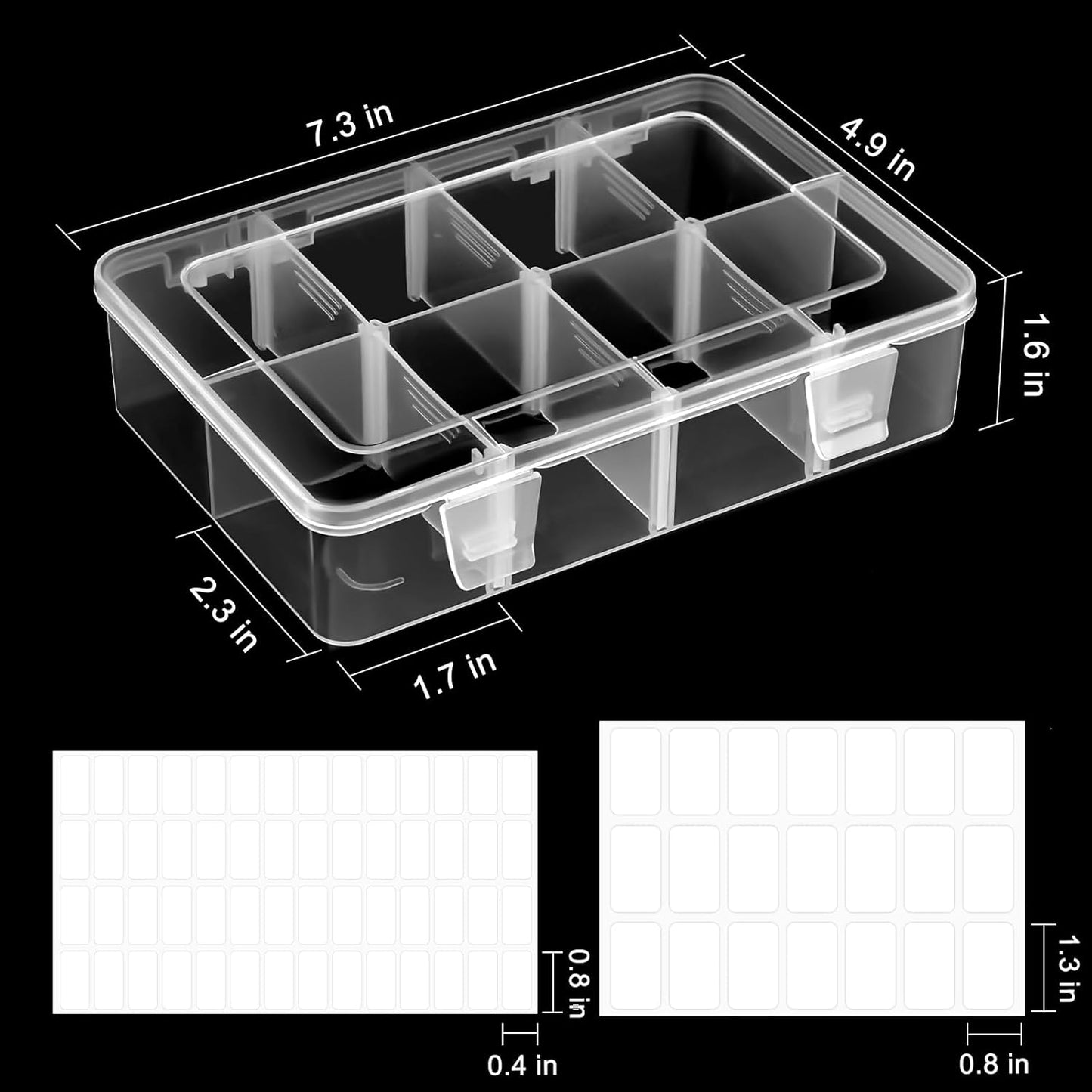 4 Pack 8 Grids Bead Organizer and Storage, Clear Plastic Storage Containers with Removable Dividers and Labels Small Tackle Box Organizer for Jewelry Crafts Electronics Small Parts