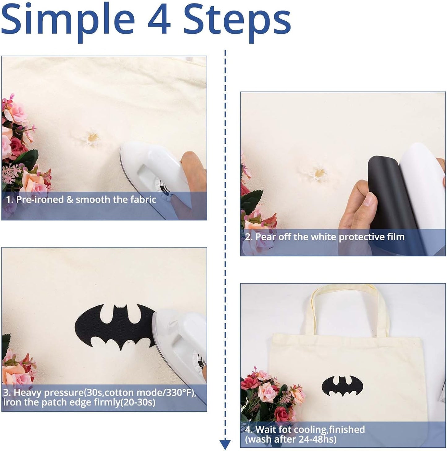 HTVRONT Iron on Patches for Clothing Repair, Fabric Patches for Clothes, Repair Decorating Kit, Iron on Patches (Black&White)