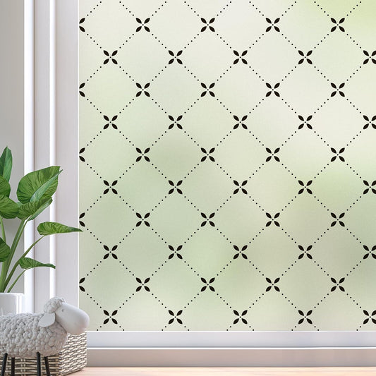 DKTIE Geometric Art Stained Glass Window Film Bathroom Window Privacy Film Frosted Glass Static Clings Non Adhesive with Installation Tools, Modern Home Improvement Style (S119, 35.4'' x 118.1'')