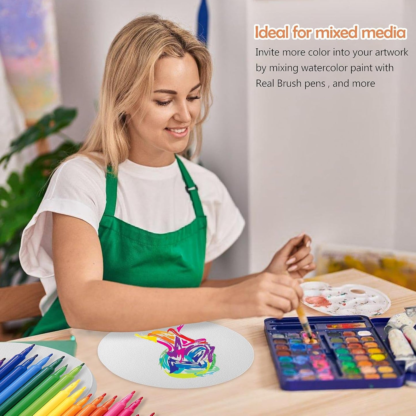 FEITAKE Round Watercolor Paper 100% Cotton/Cold Pressed / 140lb (300gsm) 8" Diameter 30 Sheets Pack Art Paper for Watercolor Gouache Ink Acrylic & Crafting