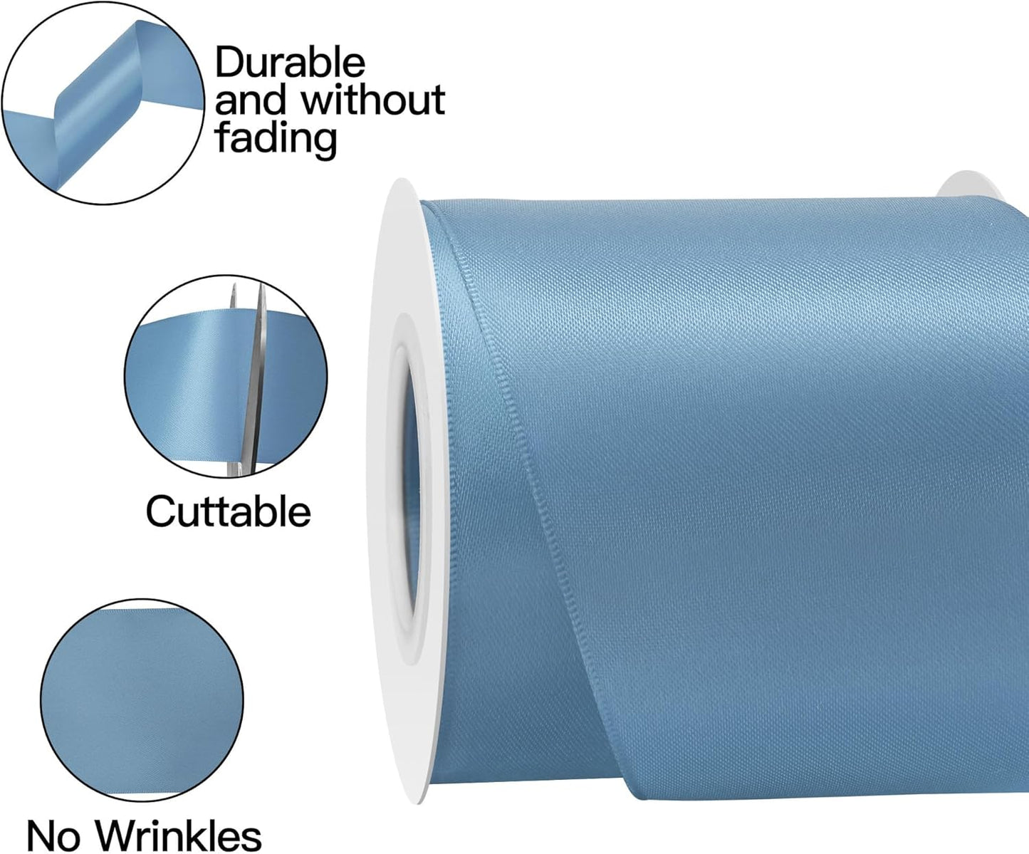 Dusty Blue Satin Ribbon 3 Inch X 15 Yards Solid Color Double Faced Ribbons Perfect for Crafts Wedding Decor Bow Making Arts Sewing and More