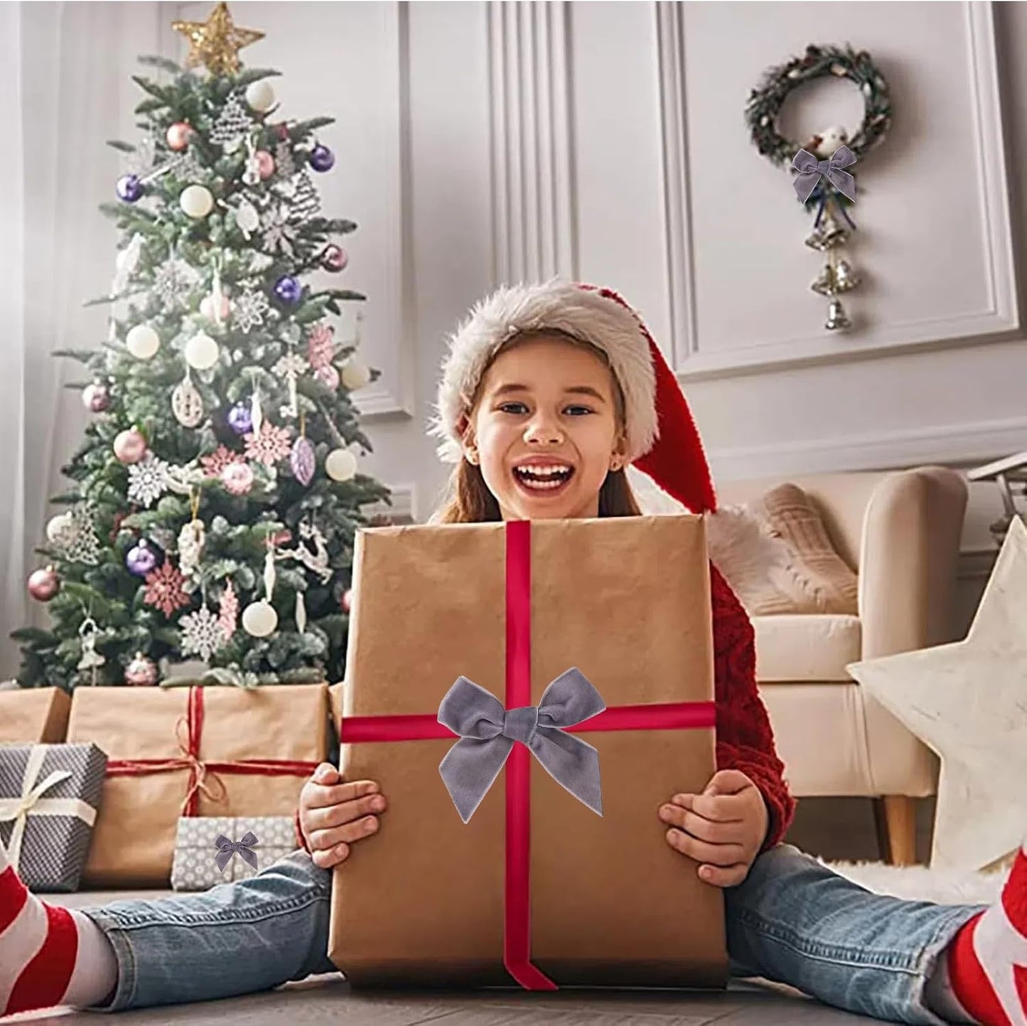 15 Yards Velvet Ribbon 1 Inch Single Face Grey Velvet Ribbon Spool Prefect for Wedding, Ribbons for Gift Wrapping, Vintage Christmas Decor Tree Ornaments Wreath Hair Bows, Ribbons for Crafts