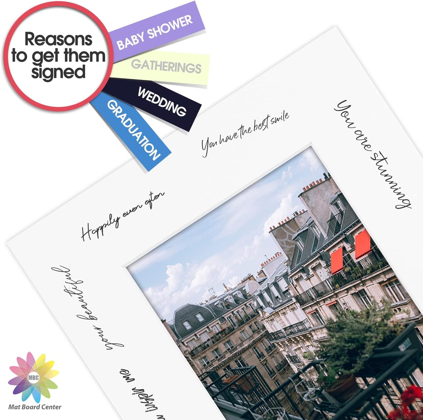 Mat Board Center, Pack of 10, 8x10 for 5x7 Off White Color Mats - Bevel Cut, Acid Free, 4-ply Thickness, White Core - for Pictures, Photos, Framing