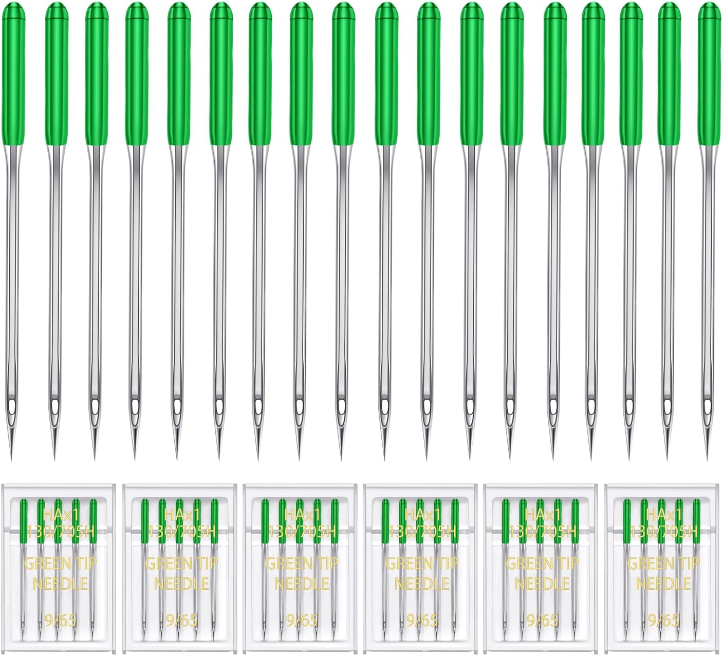 HONEYSEW 30 Pieces Sewing Machine Needles HAX1 130/705H Universal Regular Point Flat Shank Sewing Needle Compatible with Singer, Brother,Janome,Pfaff and Other Brand (Green Size9-30PCS)