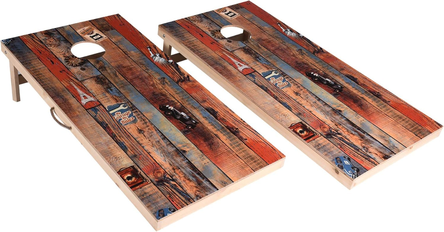 Solid Wood Vintage Cornhole Game Set, Two 4'x2'Cornhole Boards, 8 Cornhole Bags for Indoor and Outdoor Toss Games Competitions, Tournaments