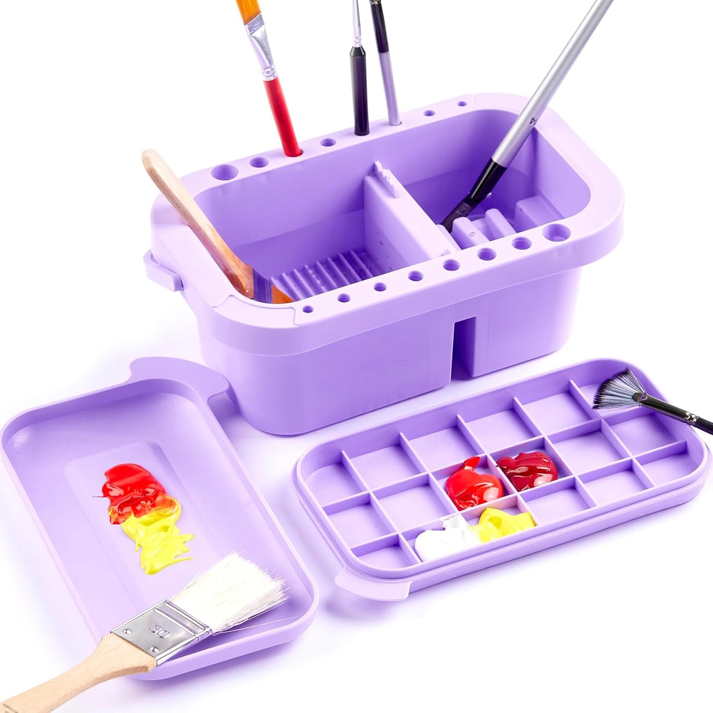 SEVENY Paint Brush Cleaner, Paint Brush Holder and Organizers with Palette for Acrylic, Watercolor, and Water-Based Paints (Purple)