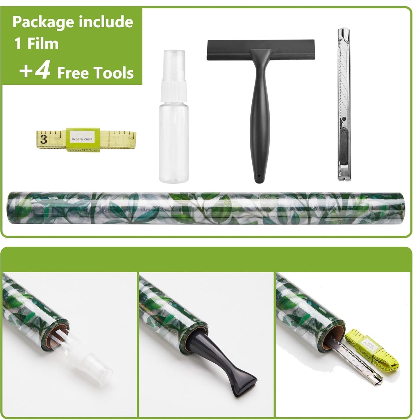 NINETREX Stained Glass Window Film 3D Decorative Cling, Sun Blocking Static Cling Removable Film for Glass Door, Home Decor Window Cover Non-Adhesive 45.2 x 78.7 inches, Leaf