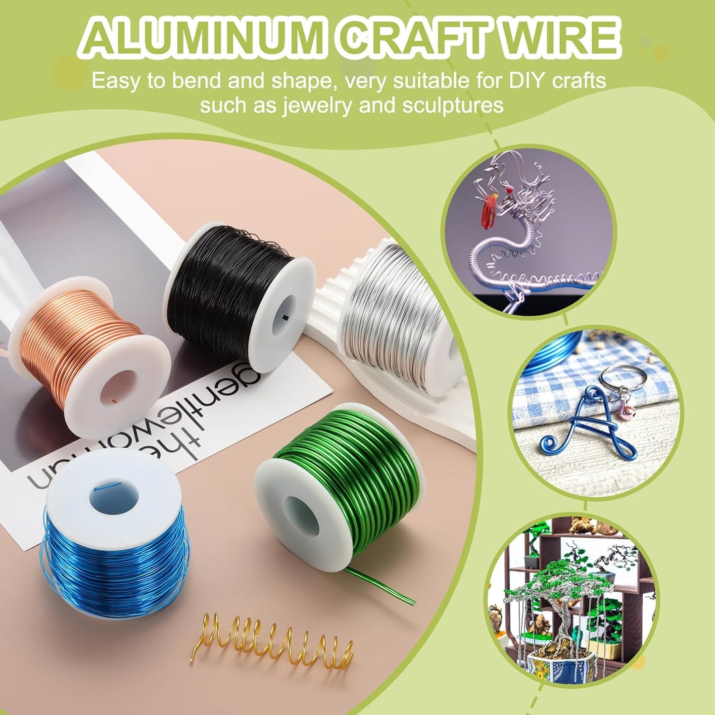 MECCANIXITY 9 Gauge Anodized Aluminum Craft Wire Bendable Bonsai Training Wire 56 Feet 3mm for Sculpting Crafts Wreath Floral Beading Jewelry Making, Silver Tone