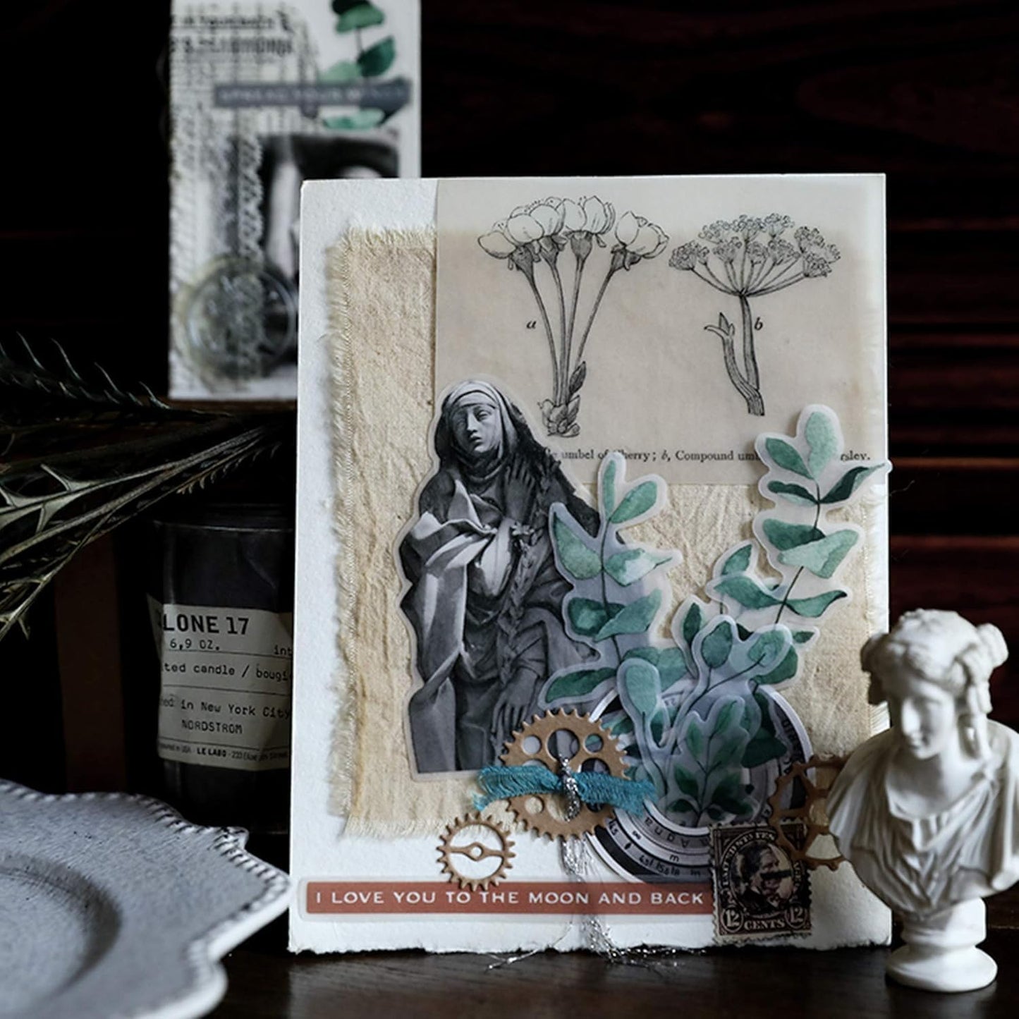 Vintage Vellum Stickers Floral Plants Elements Scrapbooking Supplies Flowers Botanic Natural Translucent Paper Self-Adhesive Junk-Journal Items (Eucalyptus)