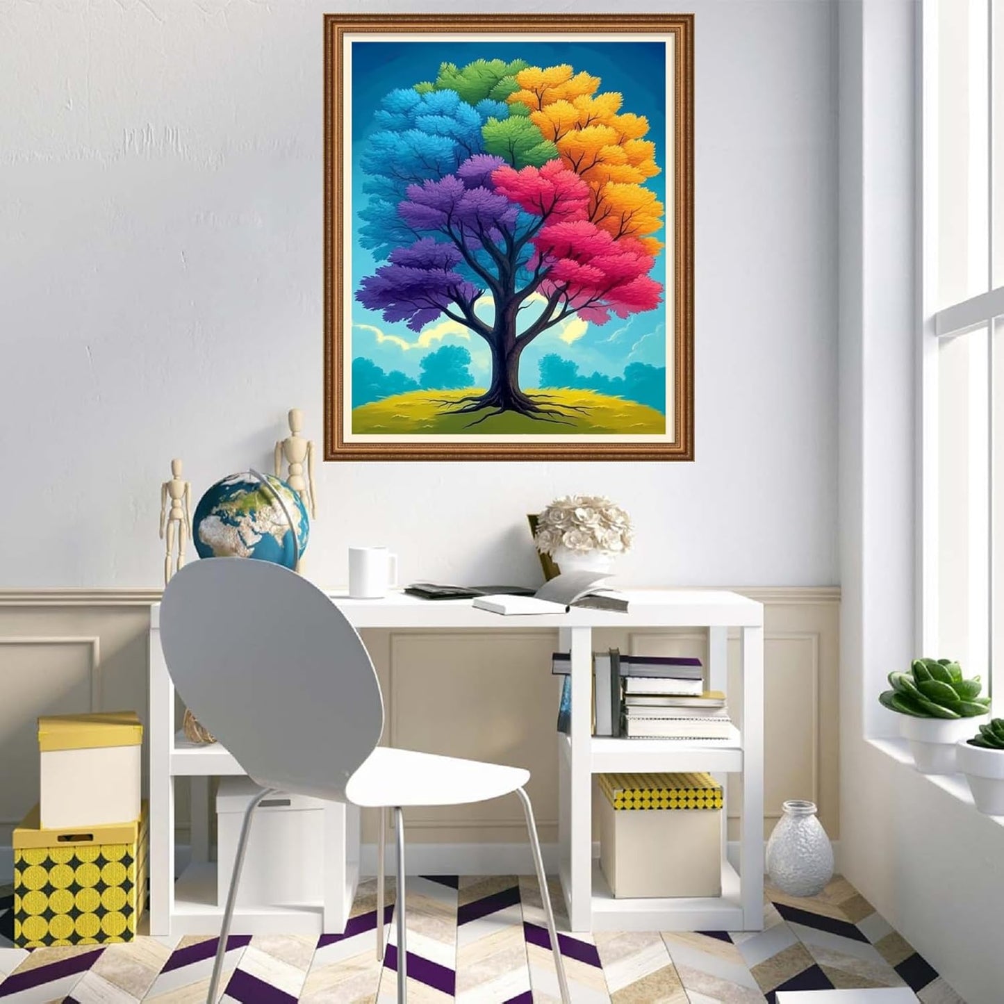 Disnesart Cross Stitch Stamped Full Embroidery Kits DIY 11CT Cotton Thread Printed DIY Needlepoint Kits Craft Needlework Set Cross-Stitch Stamped Sets-Colorful Tree 16x20 inch