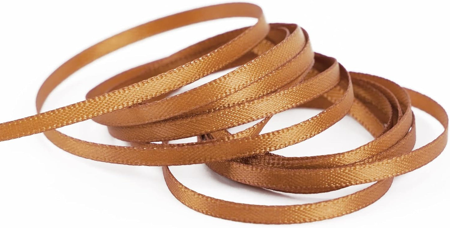 HUIHUANG Thin Copper Ribbon Solid Color Satin Ribbon 1/8 inch x 100 Yards Fall Craft Ribbon Double Faced Silk Satin Ribbon for Crafts Present Gift Wrap Bridal Shower Gift Tags and Sweing