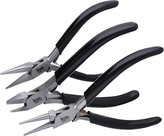 The Beadsmith Precision Series Pliers Set – 3-Piece Kit: Chain Nose, Round Nose and Flush Cutter with Tungsten Carbide Blades – Make Bracelets, Necklaces & Earrings – Tools for Jewelry Making