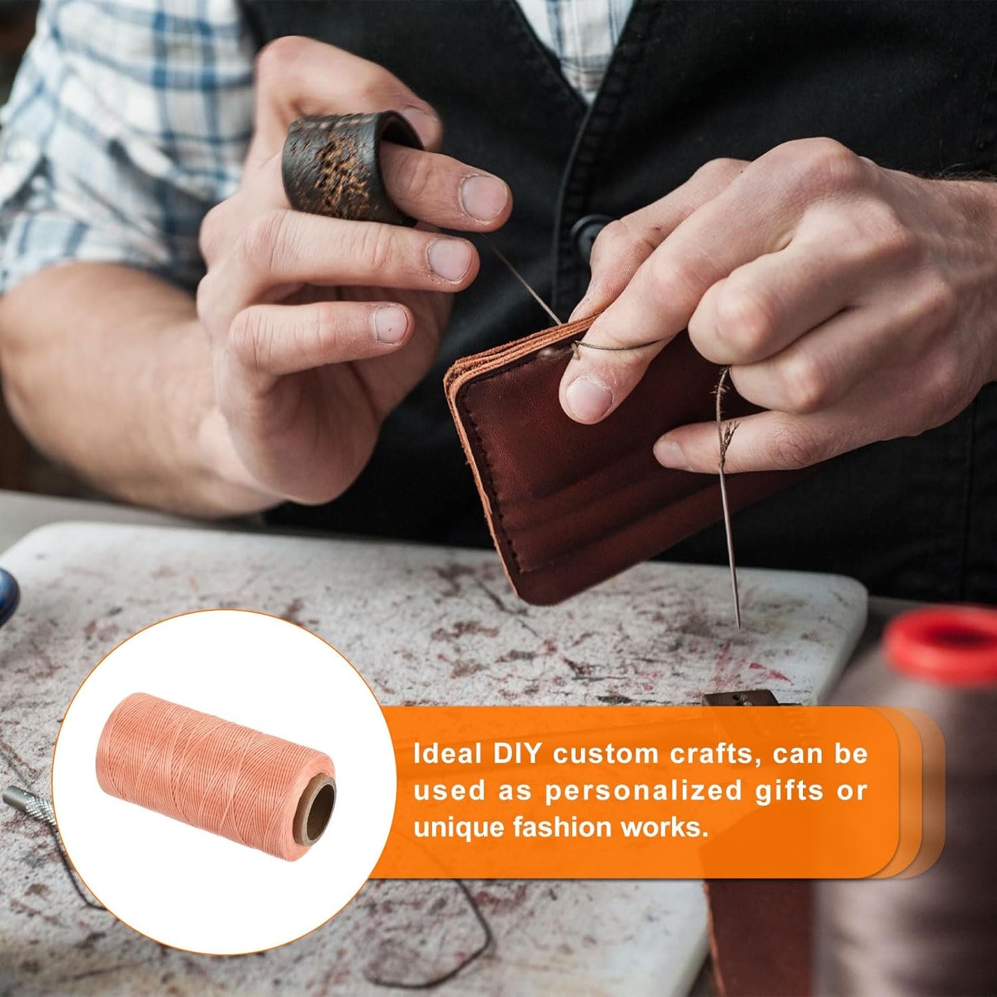 MECCANIXITY Waxed Thread,197 Yard 1mm 210D Flat Wax Thread Polyester Waxed String for Leather Sewing Hand Weaving Book Binding Home Decoration,Light Pink