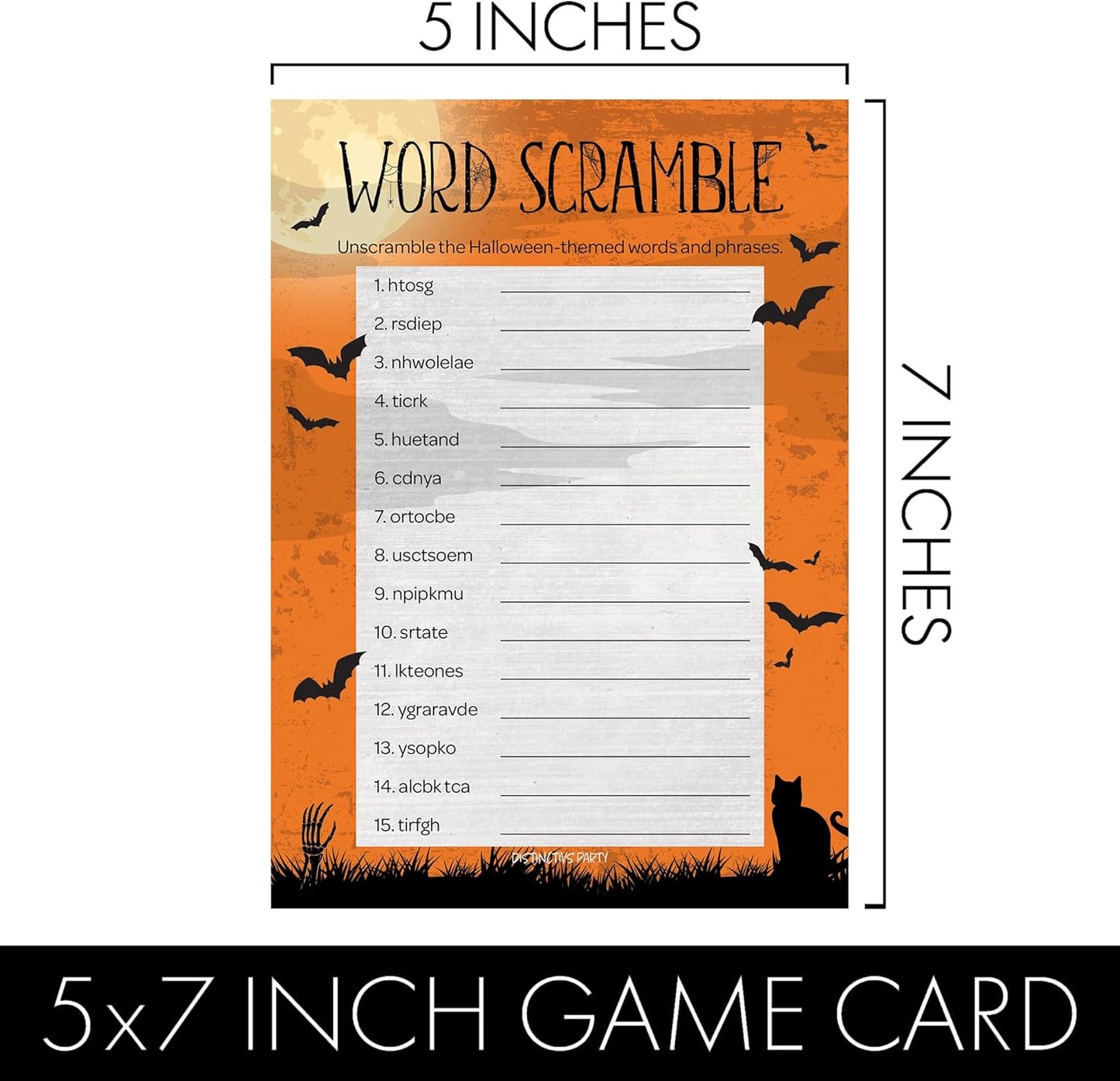 DISTINCTIVS Halloween Party Games – Word Scramble and Candy Match 2 Game Bundle, 25 Dual-Sided Cards for Kids, Adults, Classrooms, and Fall Events