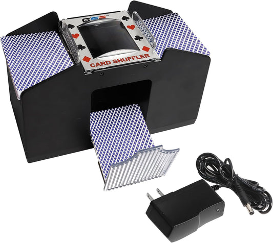 GSE Games & Sports Expert 4-Deck Automatic Card Shuffler, AC/DC-Power & Battery-Operated Shuffler Machines for Playing Cards, Blackjack, Texas Hold'em, Canasta, Bridge, UNO