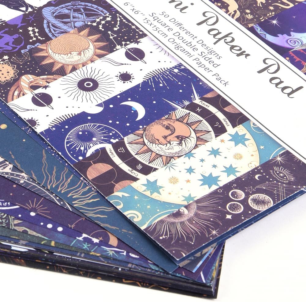Origami 6x6 Paper Kit 150 Sheets 150 Vivid Colors Double Sided Same Printed Traditional Patterns Square for Arts Crafts Projects Japan Traditional Chiyo.Starry Sky