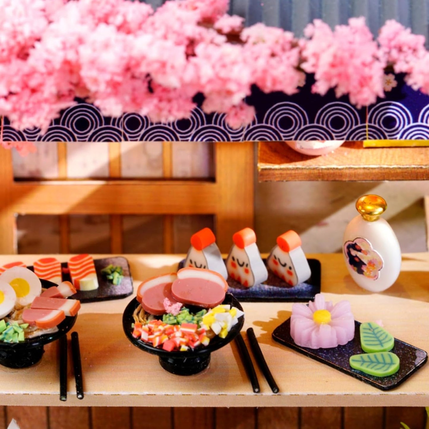 DIY Miniature House Kit, Mini House Building Kit with LED & Dust Cover, DIY Wooden Dollhouse Miniature Kit for Adults Teen, Wooden Crafts Lovely Dollhouse Kit, Sakura Noodle Shop