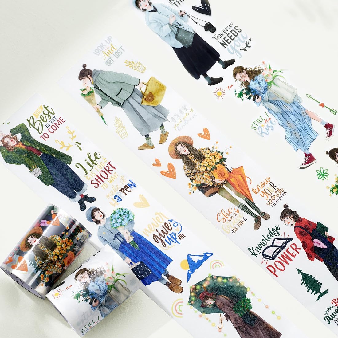 WT Fiery Dream Wide PET Tape, Single Roll, Original Fashion Girl Character Designs, Clear Decorative Tape for Journaling, Scrapbooking, Bujo Planners, DIY Crafts, Art Stationery