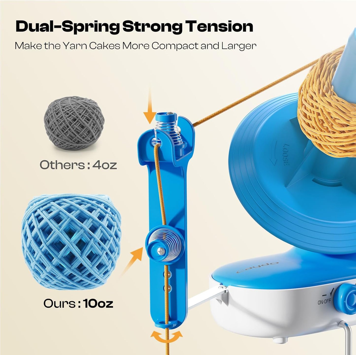 Caydo Electric Yarn Winder Pro, 10oz Large Automatic Ball Winder for Crocheting, Dual-Spring Strong Tension Stepless Speed Yarn Cake Roller Spinner, Ideal Present for Crochet Lovers(Blue)