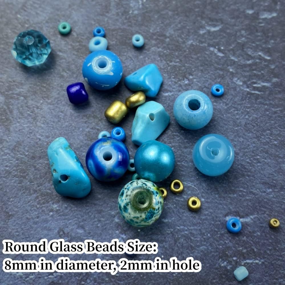 Assorted Glass Resin Beads Multi Size Colors Smooth Cracked Gravel Millet Spacer Beads for Bracelets Necklace Earring DIY Jewelry Making Craft(Lake Blue Series)