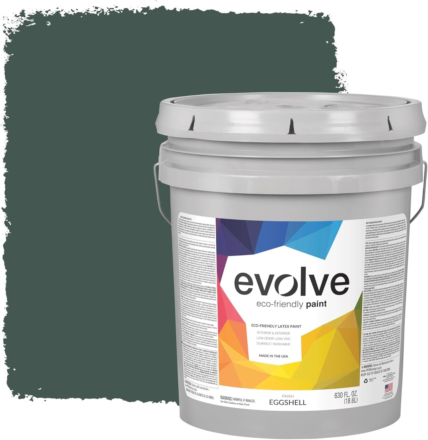 EVOLVE Paint & Primer: Environment-friendly, Low Sheen with One-coat Coverage for Interior & Exterior surfaces (Green Pine, 5-Gallon)