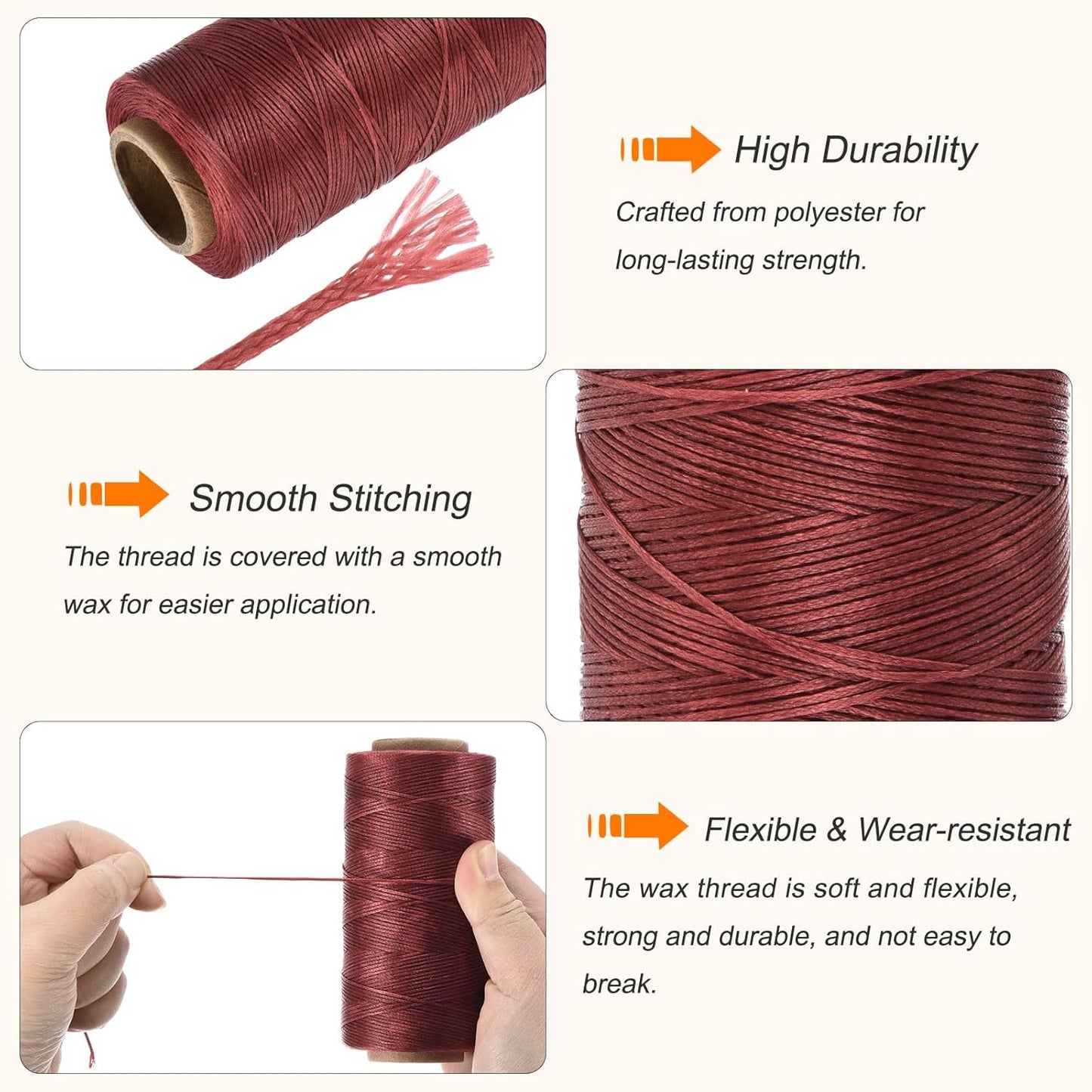 MECCANIXITY Waxed Thread,197 Yard 1mm 210D Flat Wax Thread Polyester Waxed String for Leather Sewing Hand Weaving Book Binding Home Decoration,Deep Red