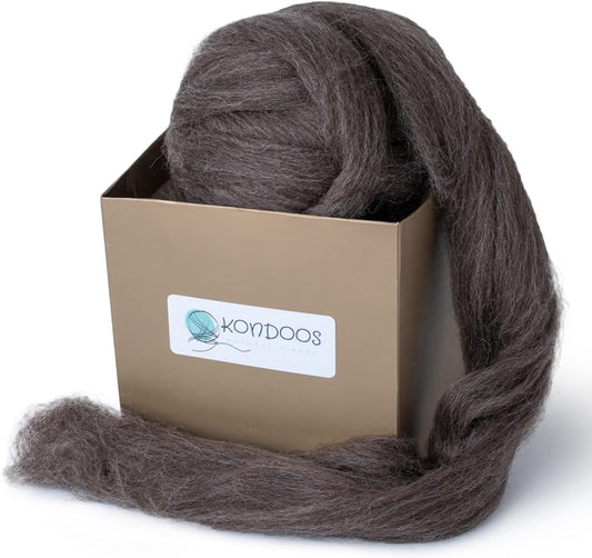 Kondoos Natural Wool roving, 8 OZ. Best for Needle Felting, handcrafts and Spinning. Natural Colours, un-Dyed. (Brown Mocha, 8 oz)