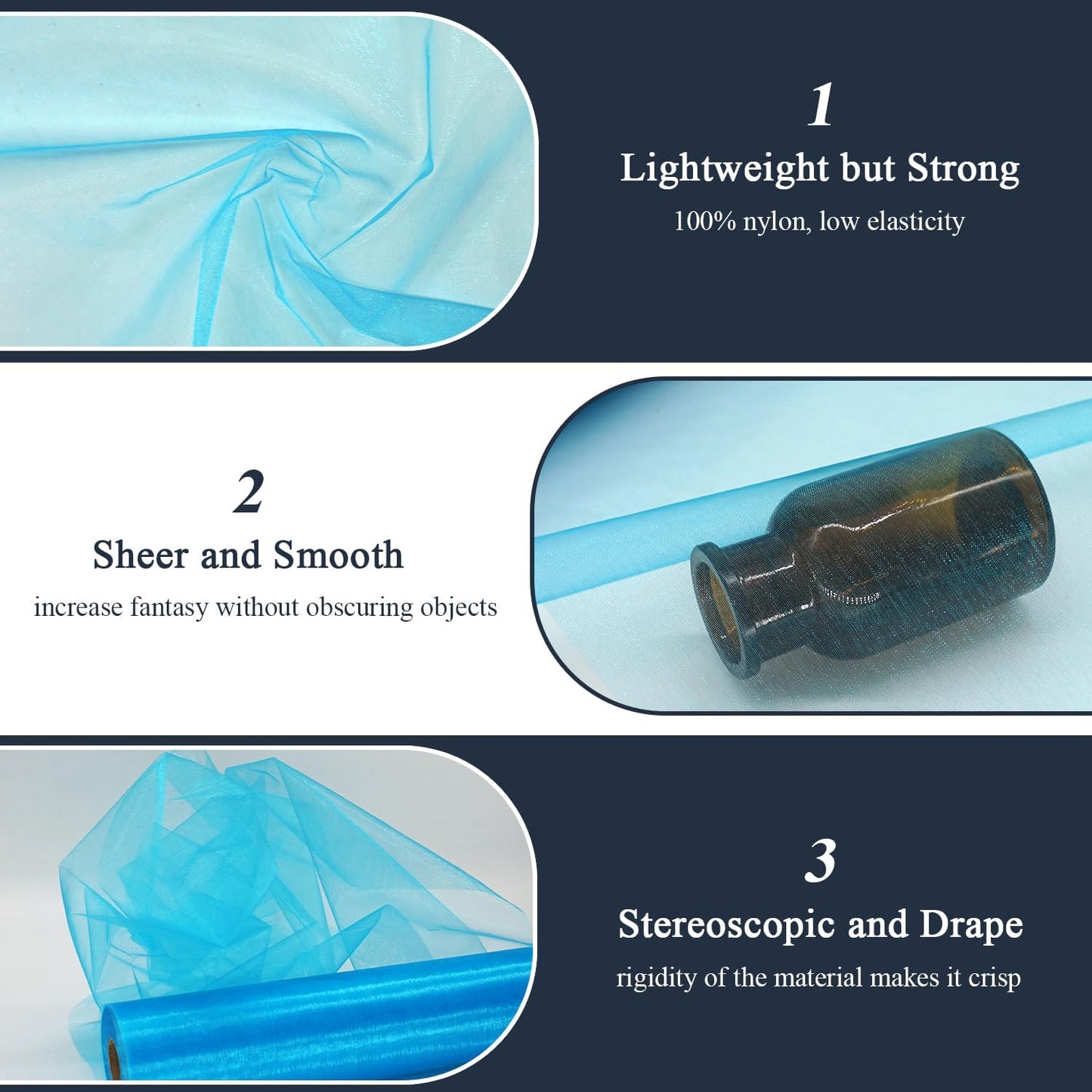 Organza Tulle Fabric Rolls, Crystal Organza 12" by 50 Yards (150 ft) Sheer Nylon Silky Shiny Netting Spool Bolt for DIY Craft Table Runner Wedding Baby Shower Party Decor (Turquoise)