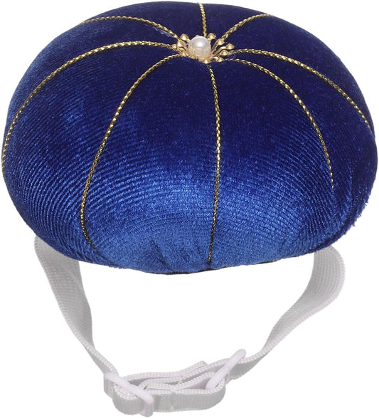 HARFINGTON Wrist Pin Cushion Wristband Sewing Pincushion Polyester Pin Holder Wearable Pumpkin Shaped Needles Wristband for Sewing Quilting Needlework DIY Crafts, Blue