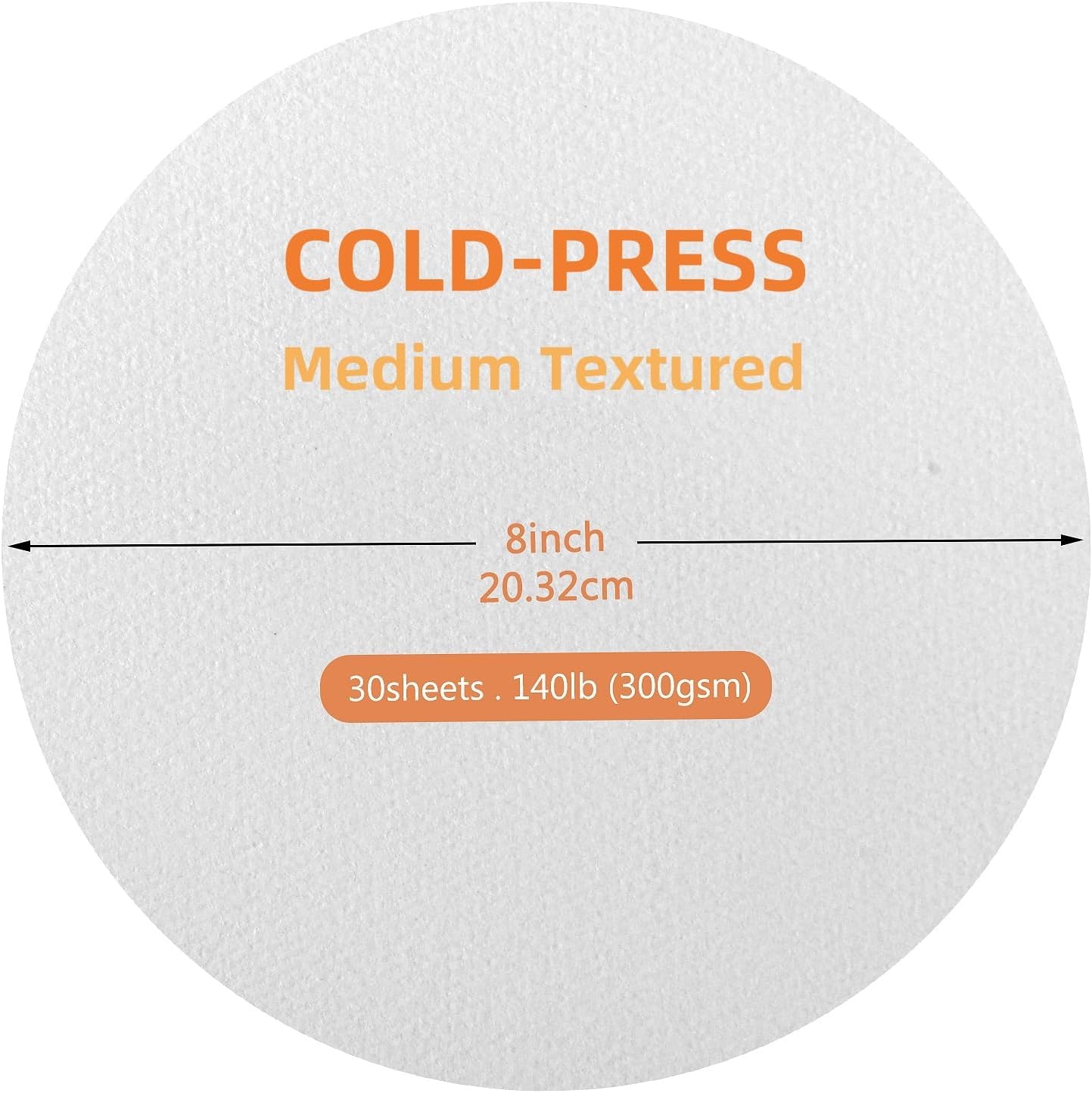 FEITAKE Round Watercolor Paper 100% Cotton/Cold Pressed / 140lb (300gsm) 8" Diameter 30 Sheets Pack Art Paper for Watercolor Gouache Ink Acrylic & Crafting