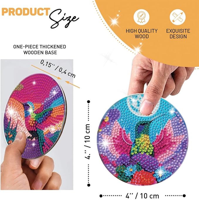 8 Pcs Humming Bird Diamond Painting Kits | Diamond Painting Kits with Holder | Diamond Art Coasters for Beginners Adults - Perfect Art Craft Supplies Gift!… (Humming Bird)