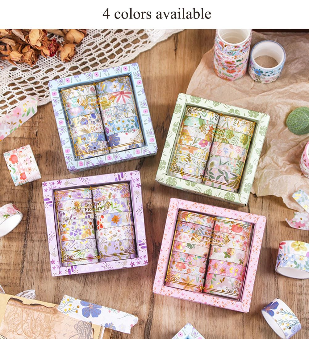MAFELOE 2 Meters Long 12 Rolls Washi Tape Set, Decorative Adhesive Supplies for Scrapbook Journaling Junk Bullet Art Collage-Floral Print Series-Pink (HZ-3Y-SHMJ-01)