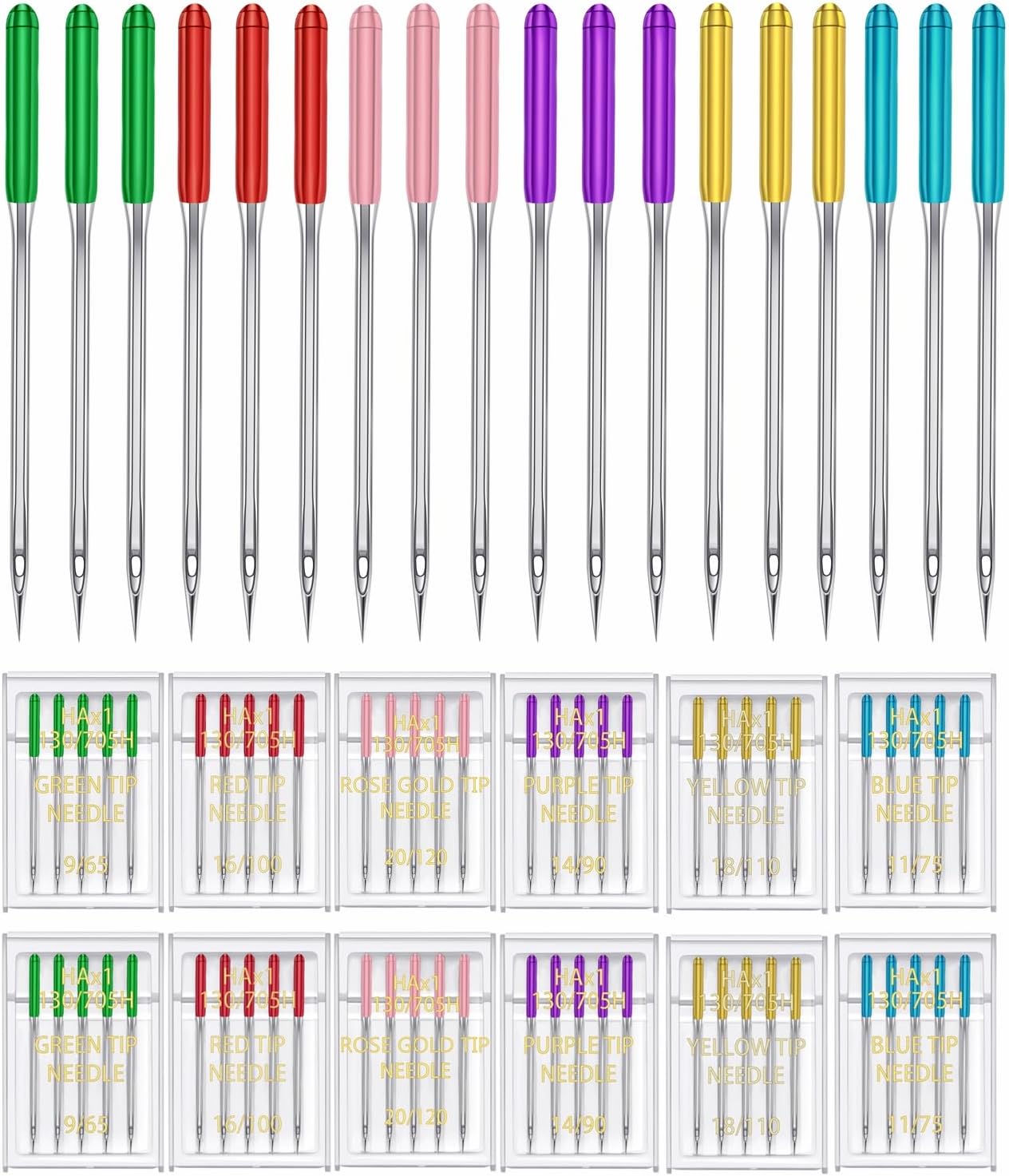 HONEYSEW 60 Pieces Sewing Machine Needles Universal Regular Point Machine Needles for Home Sewing Machine Compatible with Singer, Brother and Old Sewing Machine (Green, Size9-60PCS)