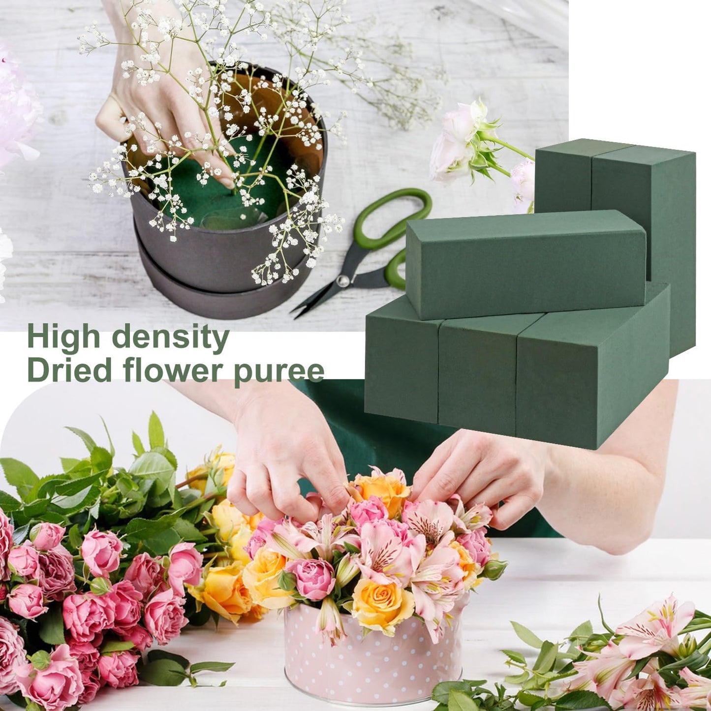 IHDYPPEW 8 PCS Green Floral Foam Blocks, 9"L x 4"W x 3.2"H Floral Foam for Flower Arrangements, Dry and Wet Florist Foam for Flowers, Flower Foam Bricks for Flowers Business, Outdoor, Weddings