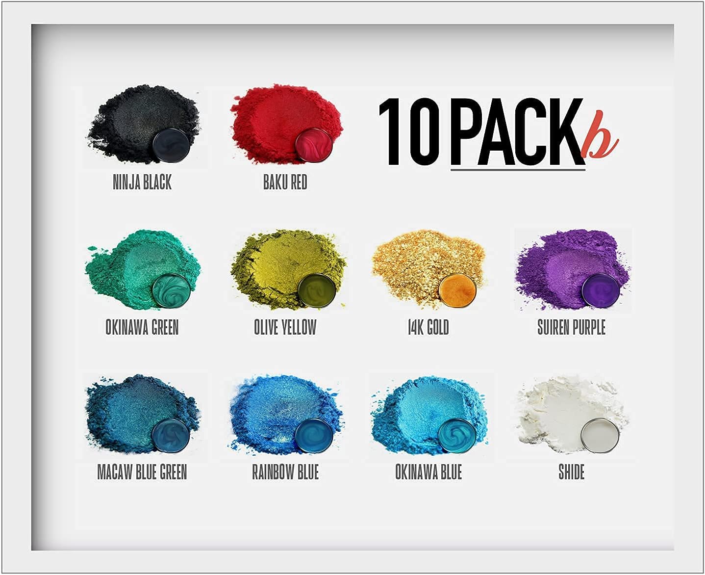 Eye Candy Pigments Variety Mica Pigment Powder Set B - Epoxy Resin Art - Woodworking - Cosmetic Grade Mica Powder - Bath Bombs - Pigment Powder Variety Pack - 50g - Non-Toxic - Skin Safe