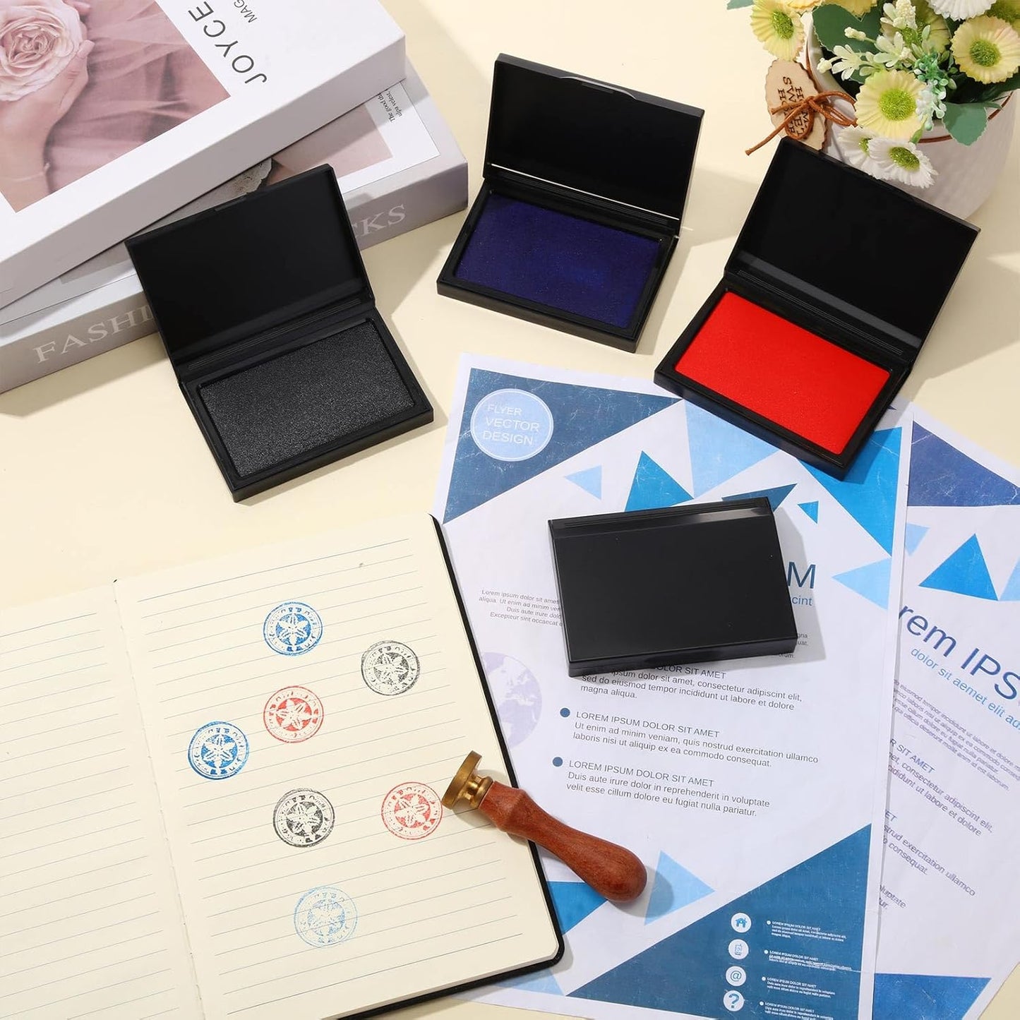 Janlaugh 9 Pack Colors Stamp Pads 4 x 3 Inch Quality Felt Pad Finger Print Ink Pad Black Red Blue Stamp Ink Pad for Rubber Stamp Paper Scrapbooking Wood Fabric