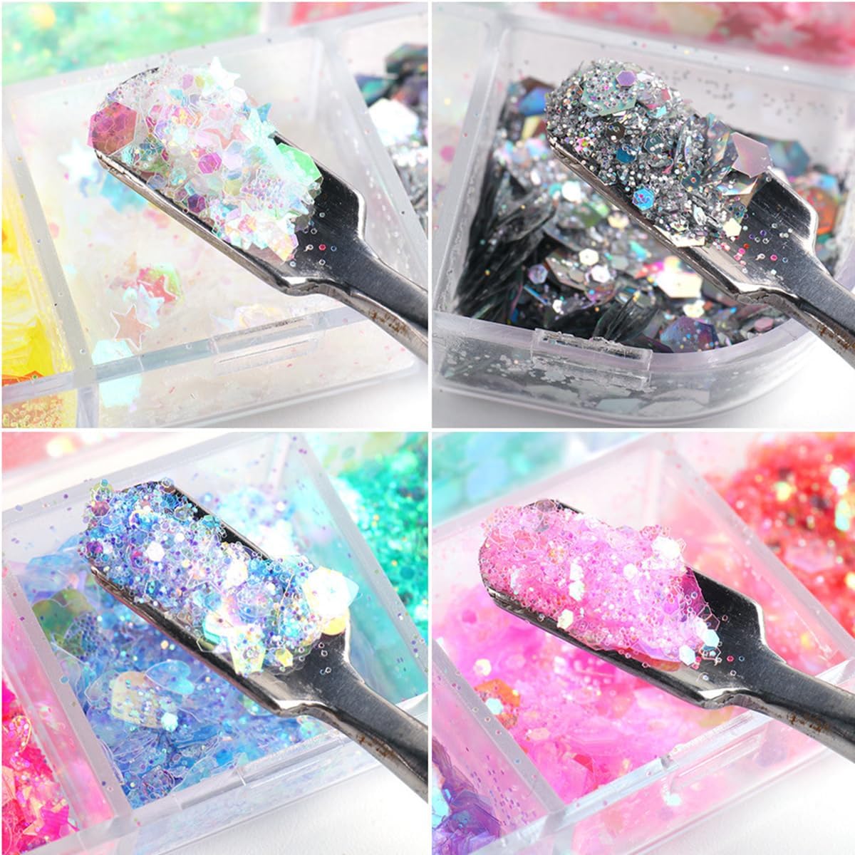 12 Colors Bling Mermaid Nail Glitter Sequins 3D Holographic Nail Glitter Flakes Hexagon Chameleon Chunky Glitter for Nail Art Sequins Mixed Iridescent Nail Flakes for Women DIY Shiny Nail Decoration