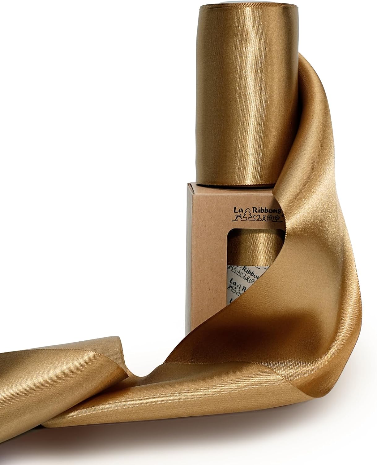 LaRibbons Pale Gold Satin Ribbon 4 Inch 10 Yards Double Faced Luxury Pale Gold Silk Ribbon for Gift Wrapping Flower Bouquets Bow Christmas Wedding Party Decoration