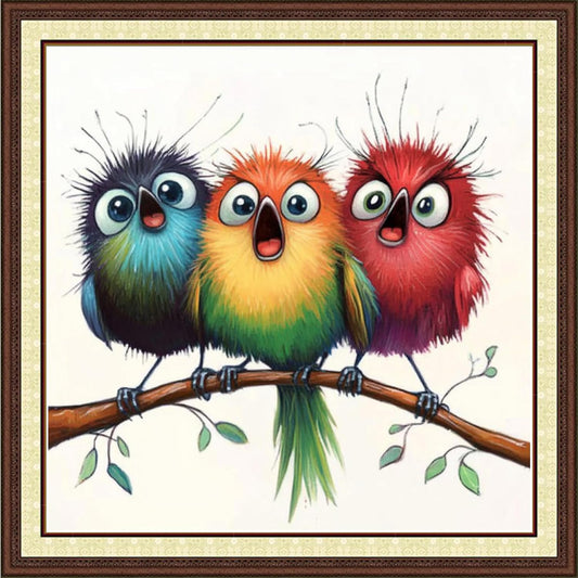 Findvoor Counted Cross Stitch Kits for Adults Full Range of Cross Stitching Embroidery Unprinted Pattern for Beginners, 11CT Needlepoint Kit Patterns Embroidery Kits-Three Colorful Birds 18x18 inch