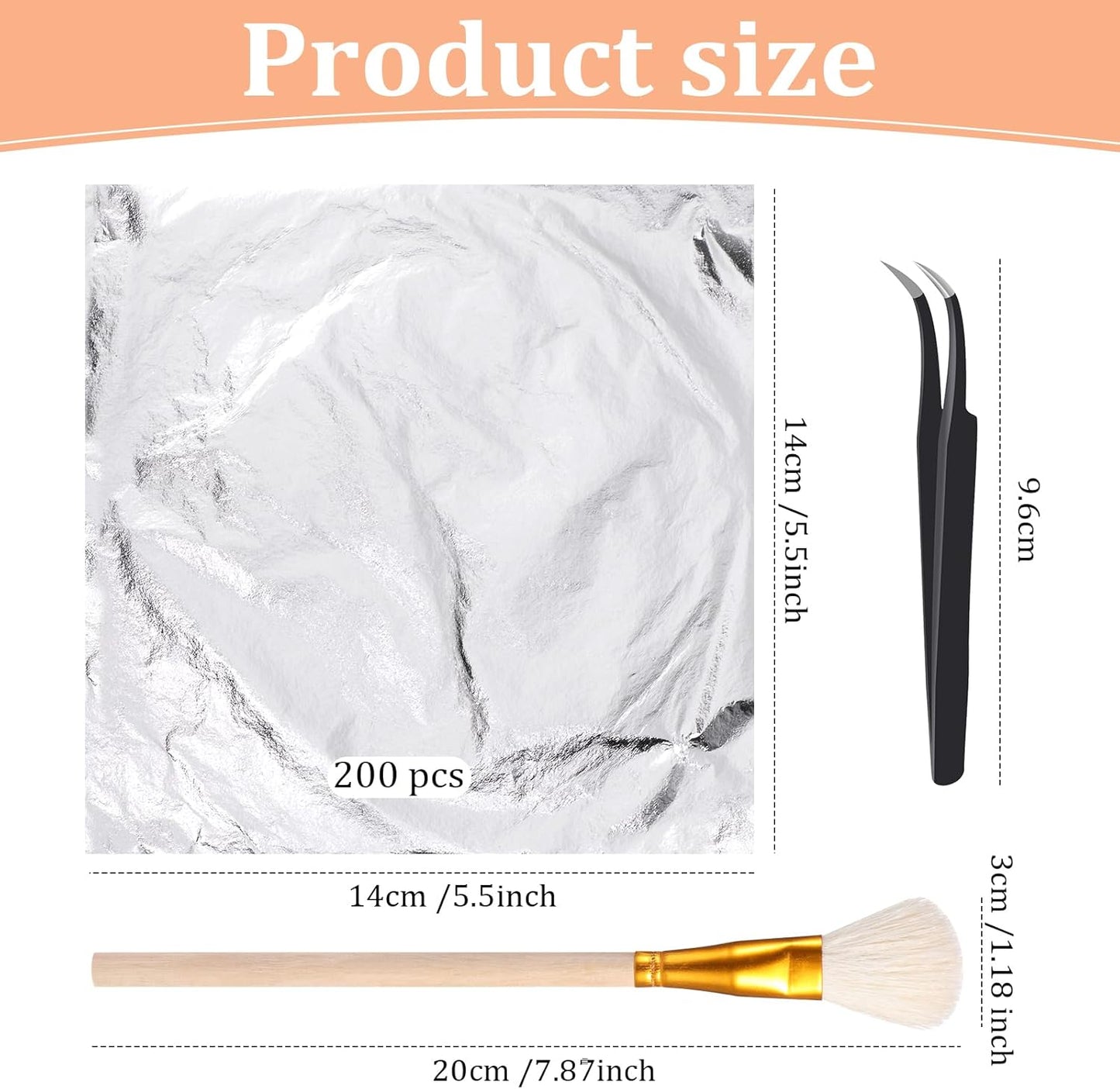 Cunhill 200 Pcs Gold Leaf Sheets for Art Foil Paper Leaf Art Foil Sheets Gilding Brush Thin Paper Craft for Painting Gilding Crafting Decoration,5.5 x 5.5 Inches(Silver)