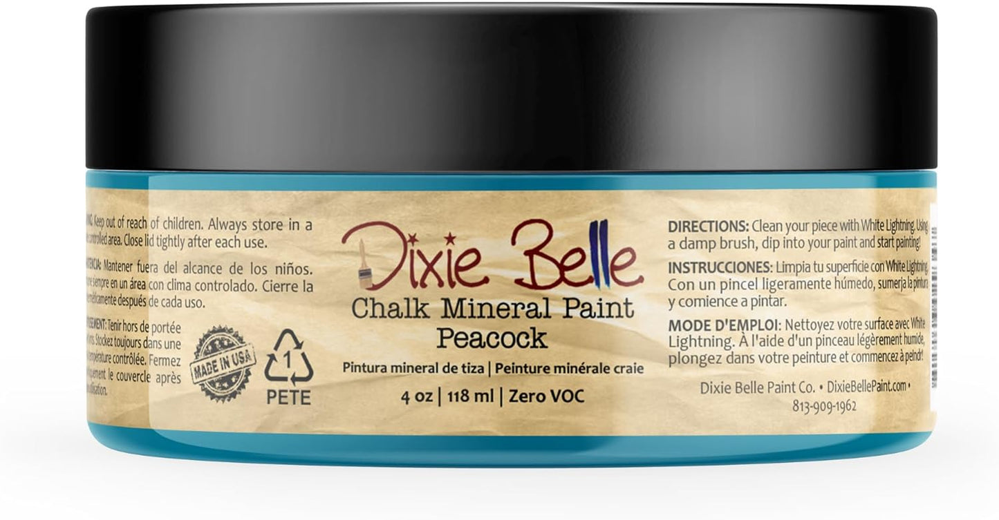 Dixie Belle Paint Company Chalk Finish Furniture Paint - Peacock (4oz) - Matte True Teal Chic Chalk Mineral DIY Furniture Paint