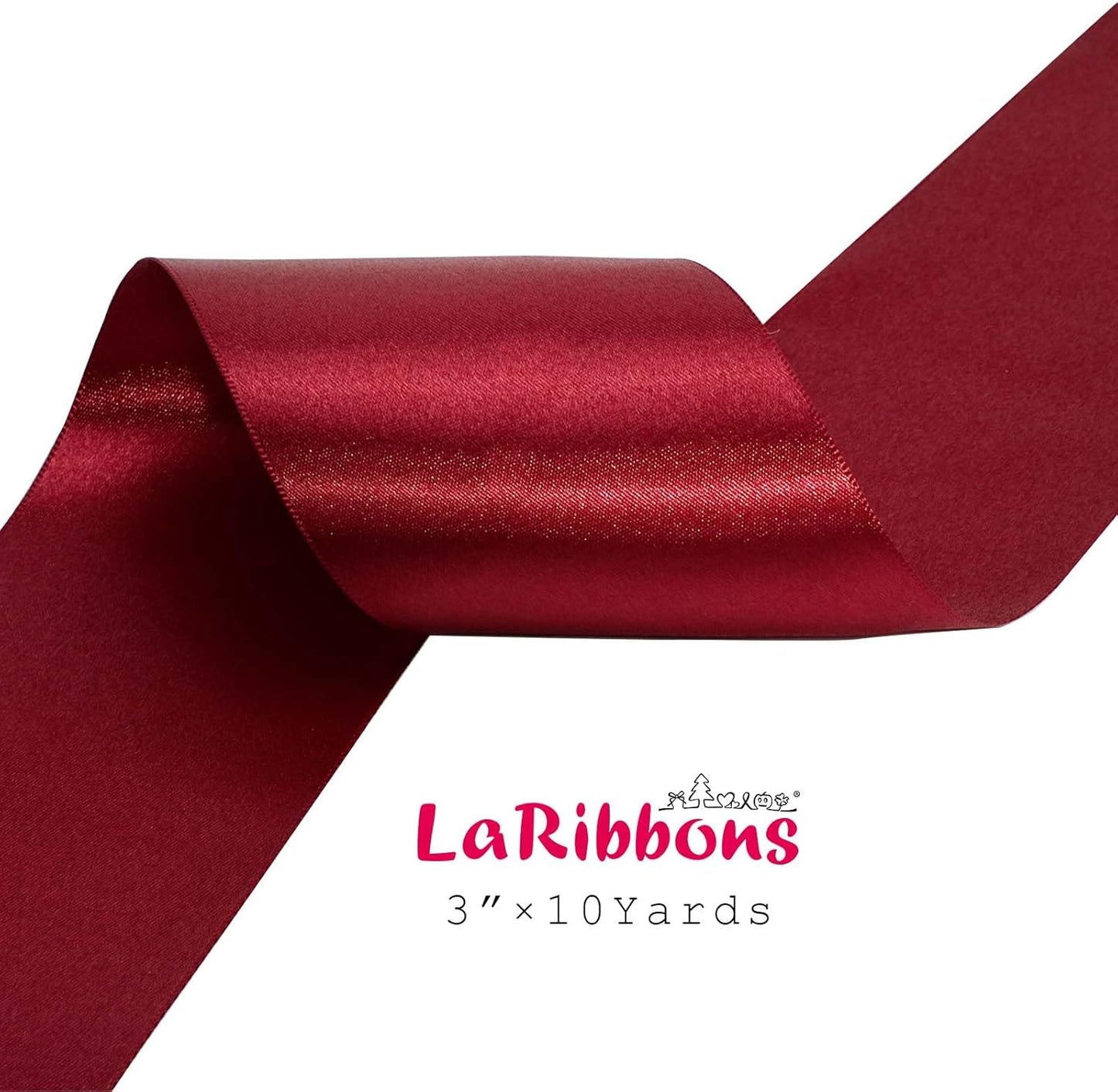 LaRibbons Red Satin Ribbon 3 Inch 10 Yards Christmas Ribbons Double Faced Luxury Burgundy Silk Ribbon for Gift Wrapping Flower Bouquets Bow Christmas Wedding Party Decoration