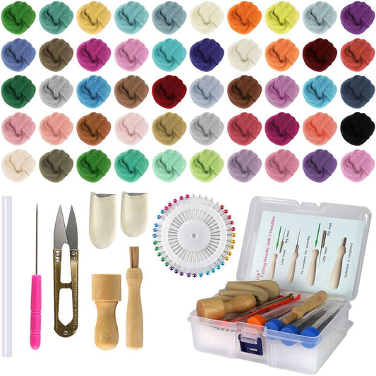Needle Felting Kit, Needle Felting Wool Roving Set, Needle Felting Starter Kit Wool Felt Tools for Felting Wool DIY Craft Materials Needle Felting Supplies (50 Colors)