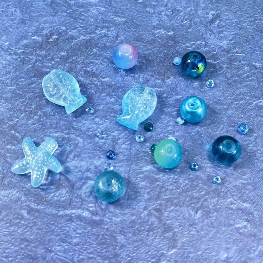 Assorted Glass Resin Beads Multi Size Colors Smooth Cracked Gravel Millet Spacer Beads for Bracelets Necklace Earring DIY Jewelry Making Craft(Starry Sky Blue Series)