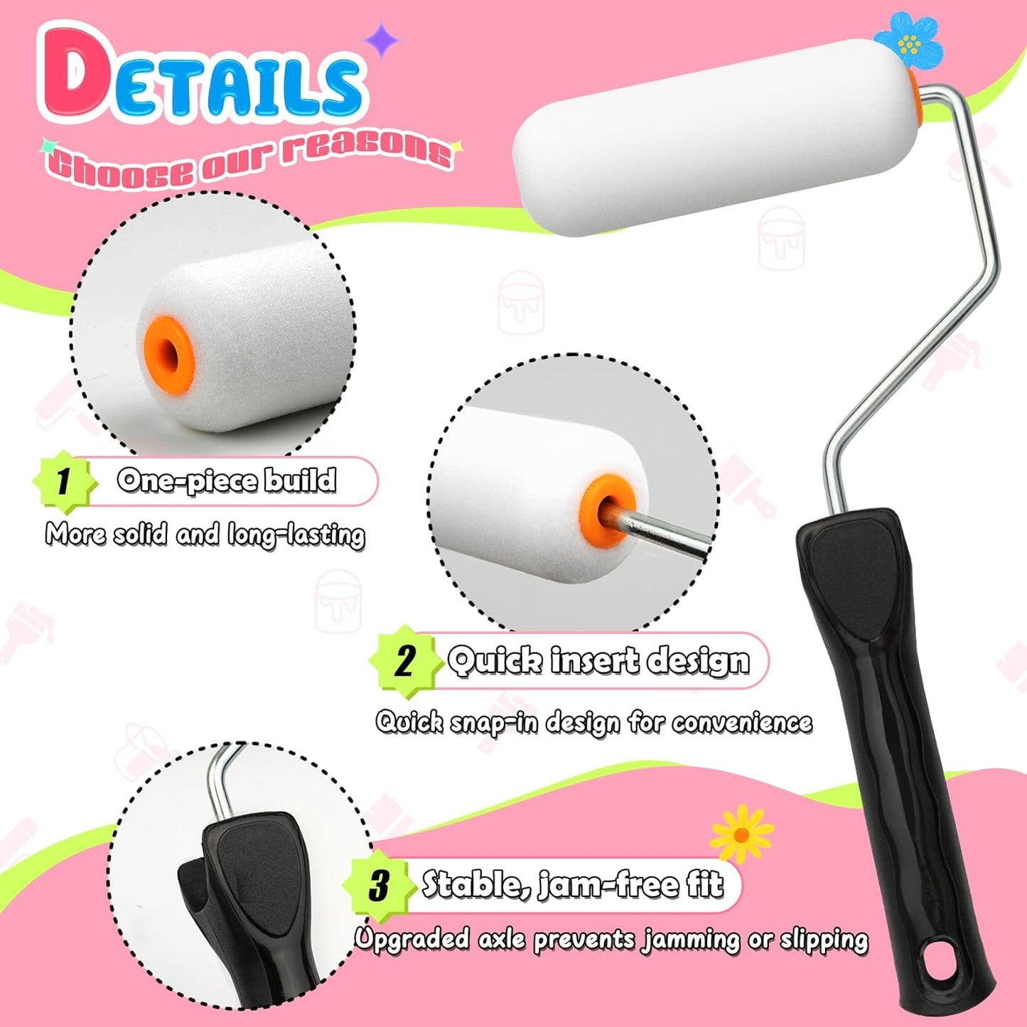 DIYSELF Paint Roller Kit - Foam Paint Roller 4 inch, Small Roller Paint Brush, Mini Rollers for Painting, Walls, Cabinets, Doors, House Painting Supplies, Professional Paint Roller Tray Set (10 Pack)